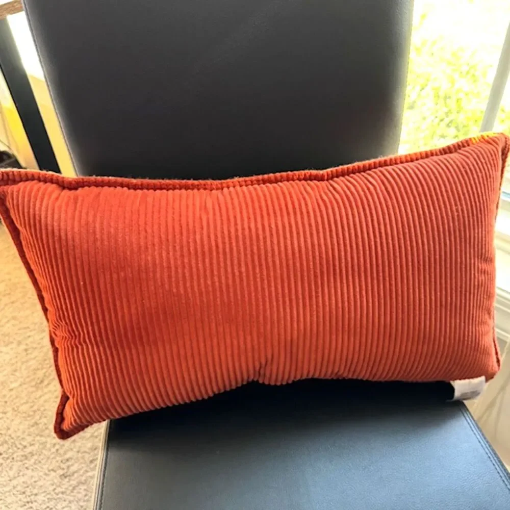 Fall Harvest “Together” Rectangle Decorative Pillow 23x13 Tan Orange Corduroy
